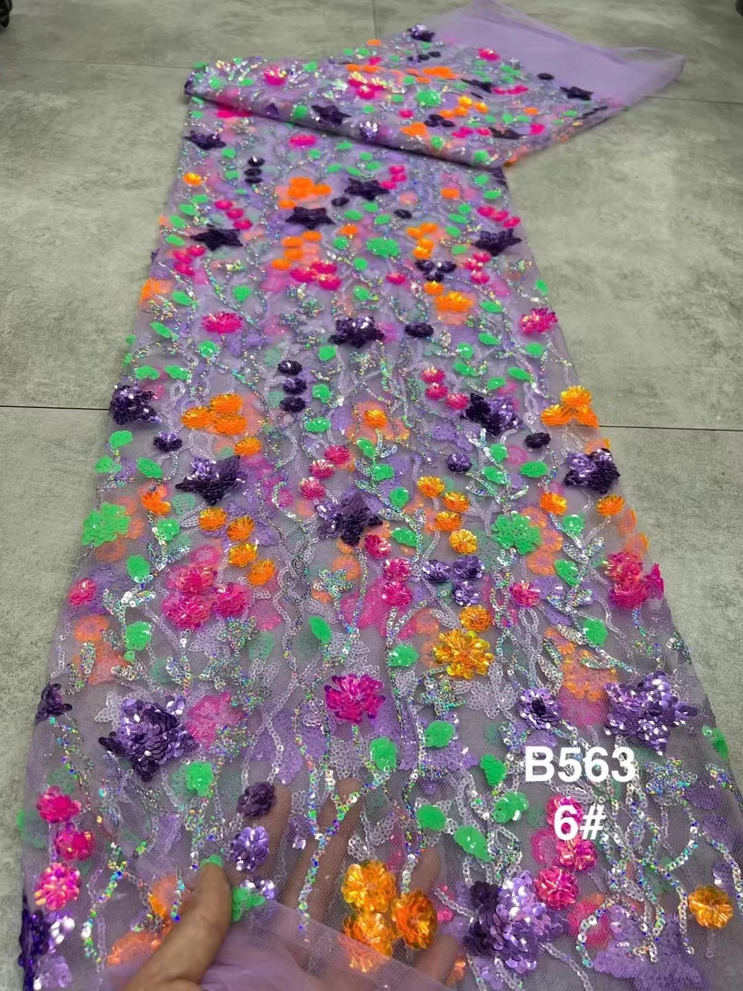 Latest African Lace Fabric High Quality 2023 Multicolor Sequins French 2025 Mesh Lace new Fabric Nigerian Lace Fabrics For Wedding Dress