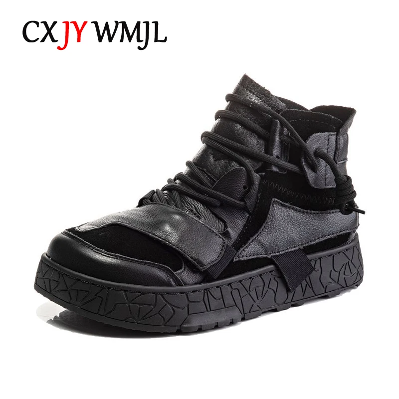 CXJYWMJL Cowhide High Top 2025 Sneakers Women new Autumn Winter Casual Vulcanized Shoes Genuine Leather Ladies Platform Sneakers Lace-up