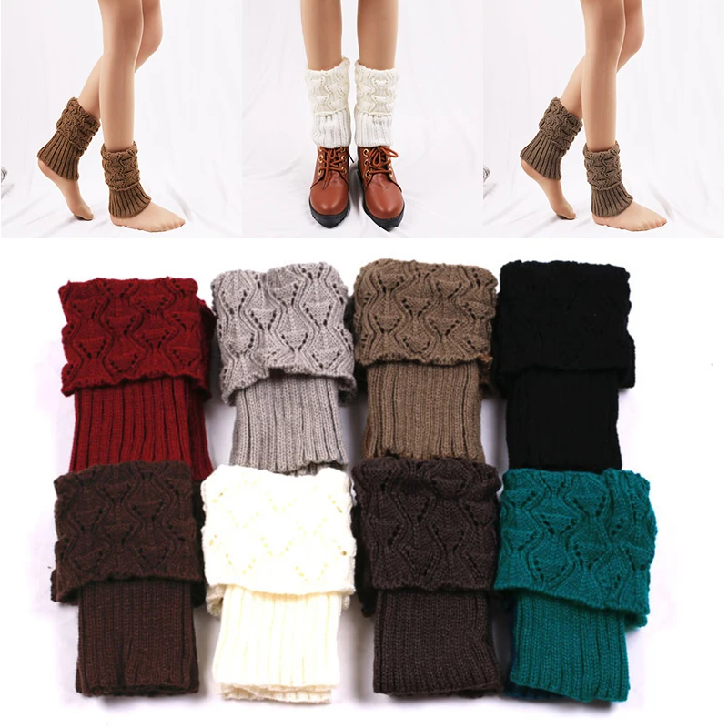 Winter Ankle Leg Warmers Women Crochet Boot Cuffs Knitted Leg Sleeve Short Foot Cover Toppers Lolita Socks Stretchy Warm Sock