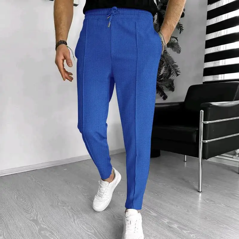 Autumn new and Winter Men's Casual 2025 Pants Waffle Elastic Waist Jogging Pants Men's Black Grey Pants