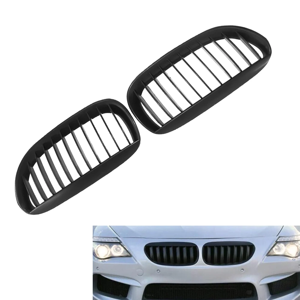 2PCS Front Bumper Kidney Grill Grille Gloss Black Racing Grills For BMW E63 E64 650i M6 2004 2005 2006 2007 2008 2009 2010
