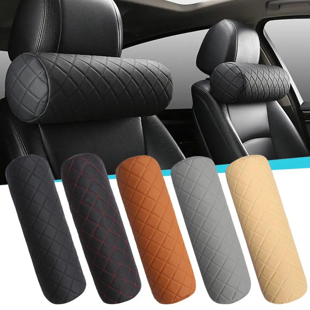 Seat Universal Neck Car Pillow Headrest Leather Memory Foam Cylindrical Office Protect Chair Breathable ddmysmile Headrest Pillow Cer G7p6 Smile