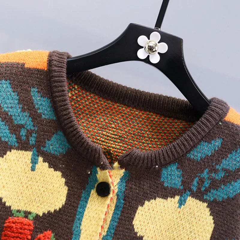Autumn Vintage Knitwear Sweater Women Winter Thicken O Neck Women Sweater Coat Casual Outwear Cardigan Jacket Woman clothing