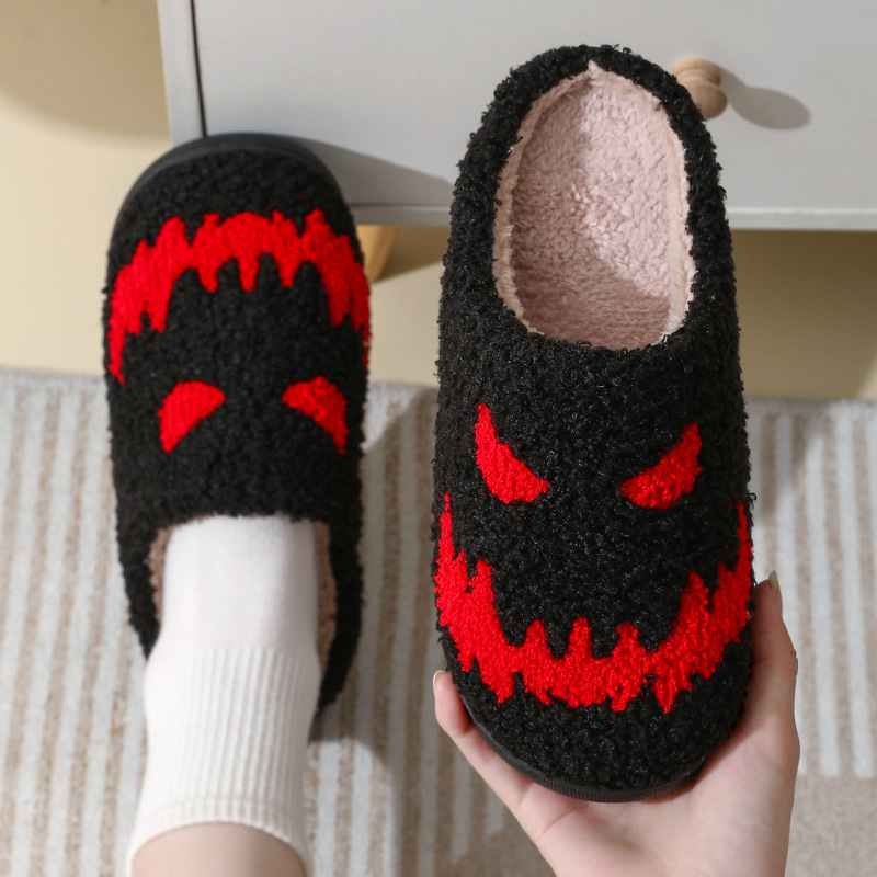 Ghost Face Slippers Halloween Cotton Slippers Men Flat Soft Plush Cozy Indoor Fuzzy Women Couple House Floor Slides Funny Shoes