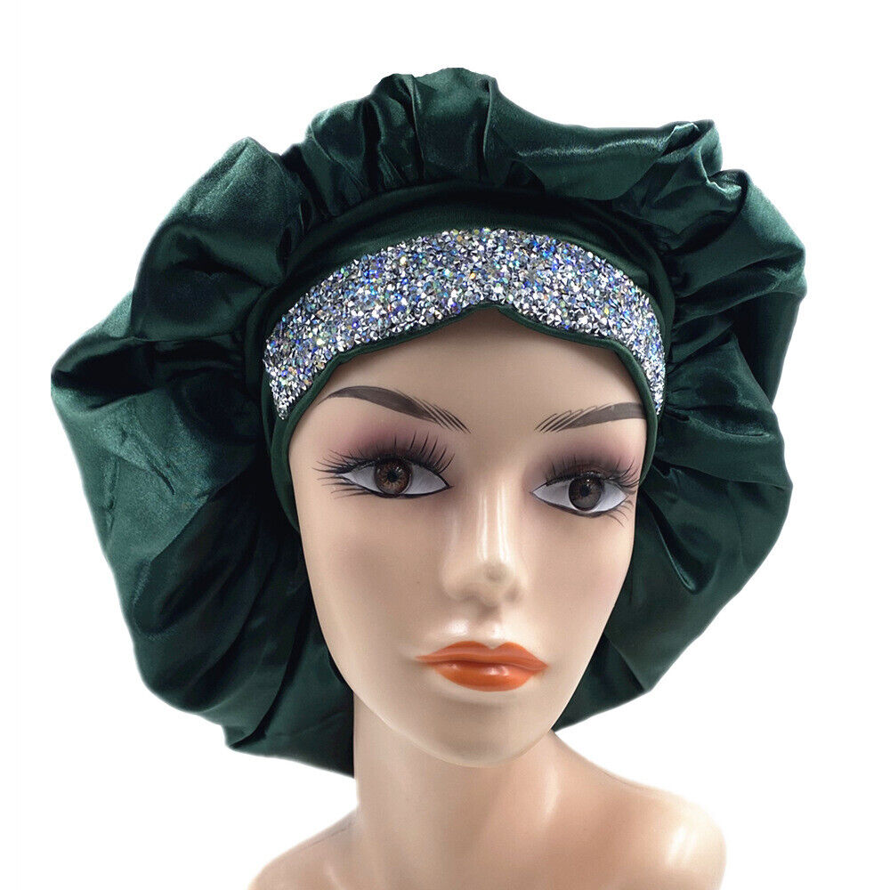 Glitter 2025 Rhinestone Wide Band Turban Women Hair new Cover Satin Night Sleep Cap Bonnet Head Scarf Headwrap African Hat