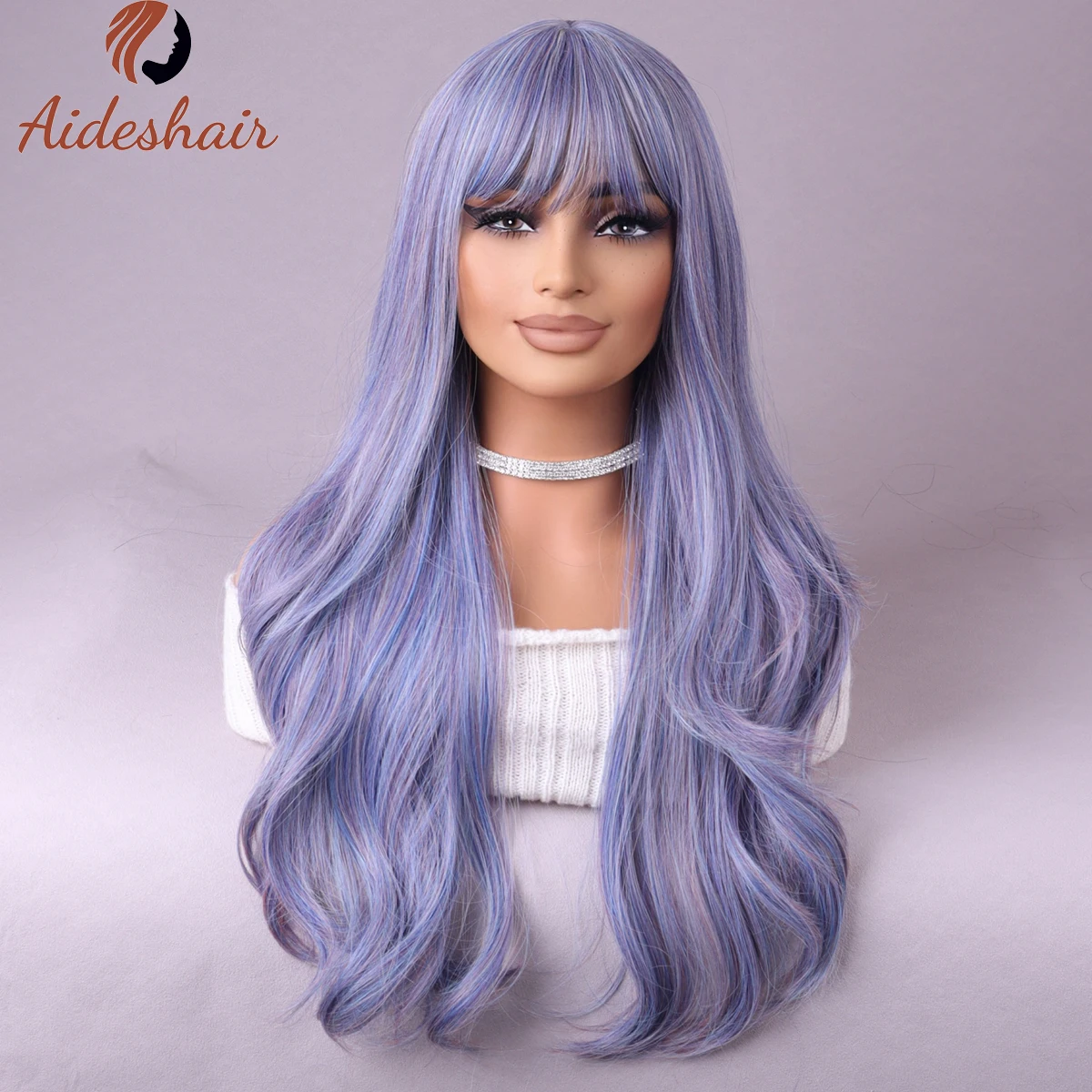 Purple wig with Center part Light Purple wig Long wavy curly wig Natural synthetic heat resistant fiber wig for everyday party u