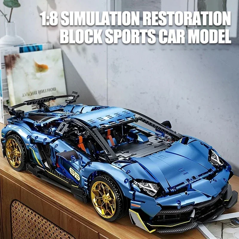 Technical MOC 10520 Super Blue Speed Sports SVJ Car Model 3811PCS Building Blocks Brick Toys for Children Adult Birthday Gift