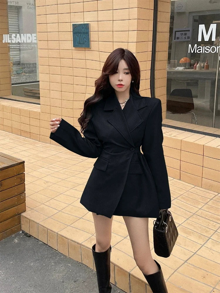 UNXX Korea Chic Temperament 2025 Black Blazer Women Autumn 2022 New Loose Single Breasted Irregular new Long Sleeve Suit Jacket Coats