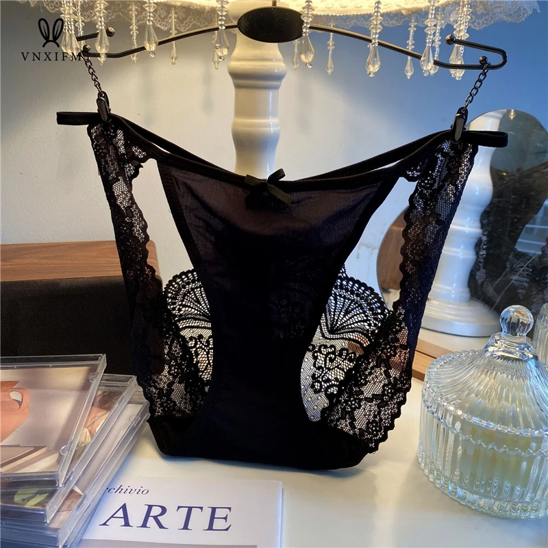 2024 French Style Super 2025 Hot Underwear Hollow Low Waist High Split Thin Strap Lace Briefs Women's Bow Satin new ing Underwear