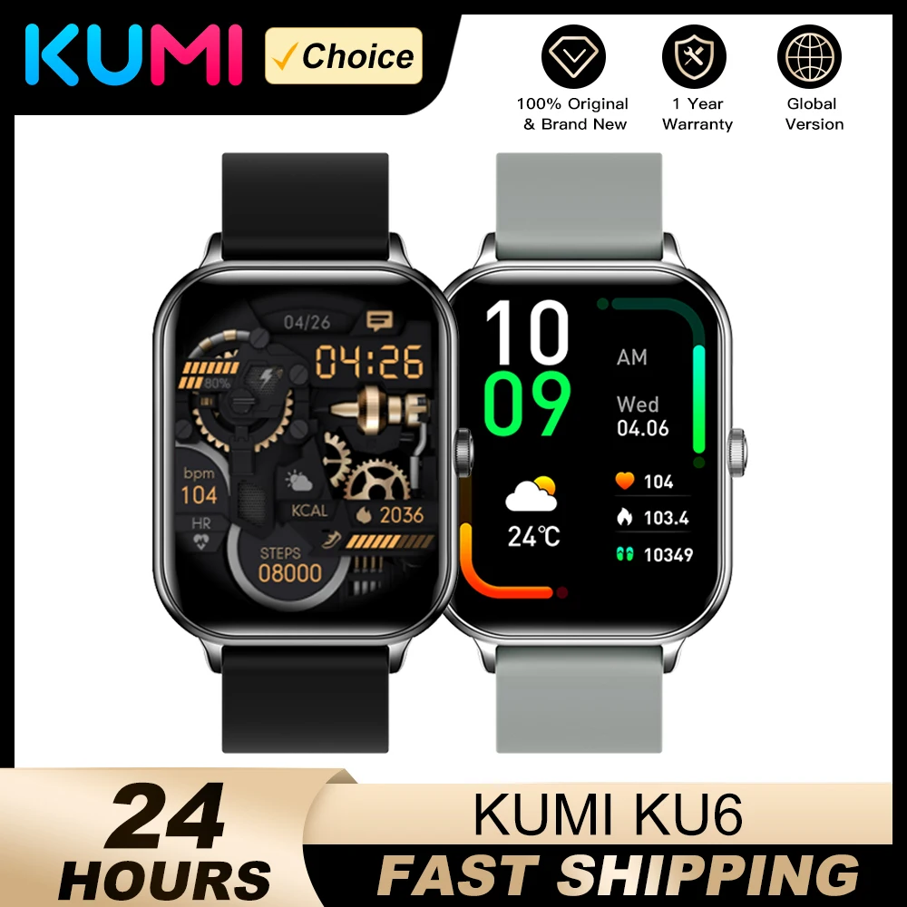 new World Premiere KUMI KU6 Smart Watch 1.91inch NFC Smartwatch Bluetooth Call 110+ Sport Heart Rate 2025 Tracker IP68 Waterproof