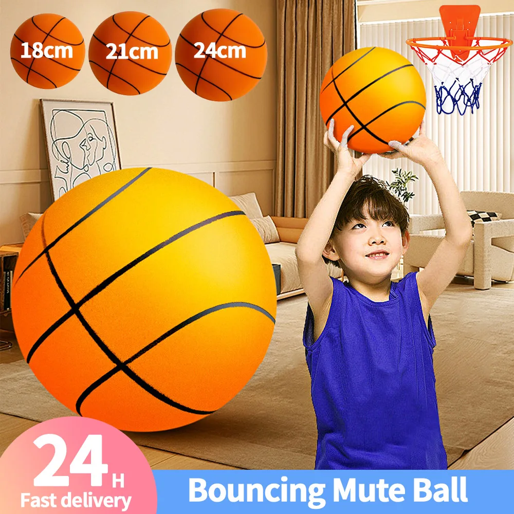 18/21/24 CM Bouncing Mute Ball Indoor Silent Basketball High-Resilience Foam Basketball for Various Indoor Activities Orange