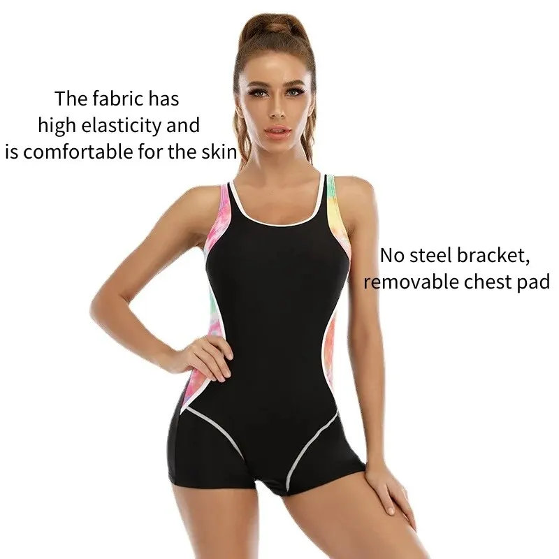 Quick-drying Slimming 4-piece Sports One-piece 2025 Swimsuit Women's Conservative new Colorblocking Professional Sports Swimwear