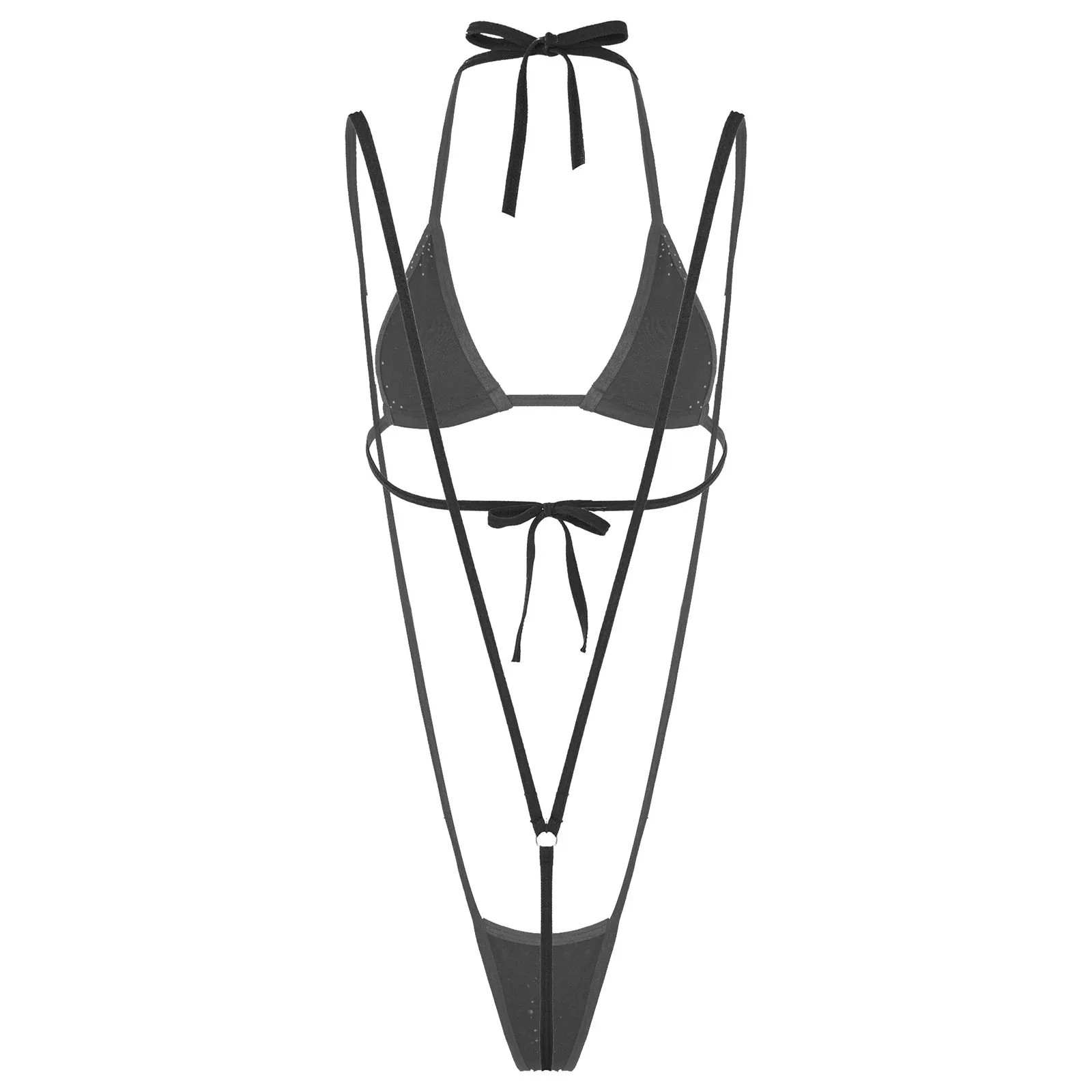 Women Swimming Swimsuit Lingerie Suit Lace-up Halter Neck Bra Tops with Sling Shot Bodysuit Sexy Swimwear Sunbathing Bikini Set