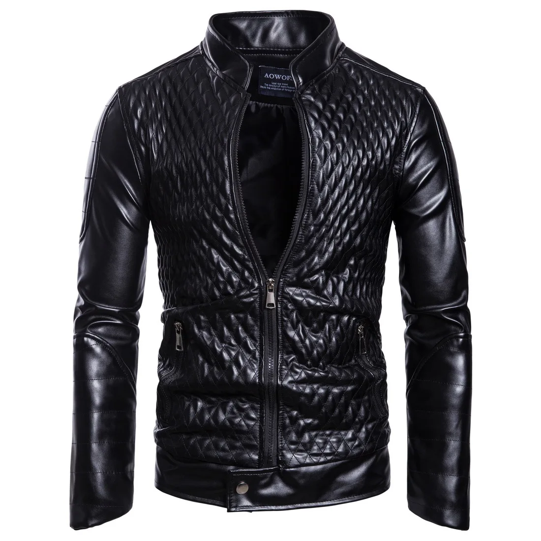 Men's Stand-up Punk Collar Slim Leather Jacket, Zipper Decorative Pu Coat, Biker Men Clothes, Casual Male Clothes, Spring, Autum