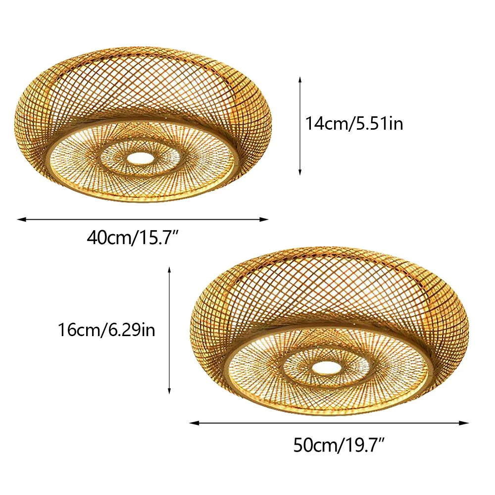 E27 Bamboo Flush Mount new Ceiling Light Rustic Rattan Ceiling Fixture Hanging Lamp 3-Lamp 2025 110V/220V 40/50cm (Bulb Not Included)