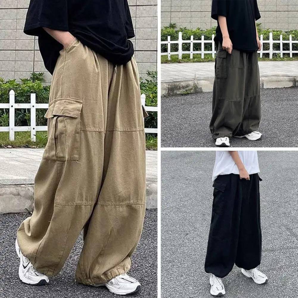 Trendy Cargo Pants Four Seasons Men Pants Elastic Waist Drawcord Leg Opening 2025 new Pants Streetwear