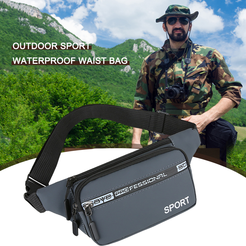 Outdoor Sports Bag Waterproof Running Jogging Belt Pouch Zipper PU Leather Portable Unisex for Hunting Climbing Camping