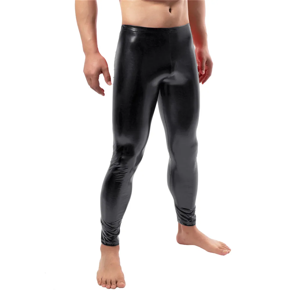 Long Men s Leggings Faux Leather Tight Pants PU Pole Dance Skinny Trousers Nightclub Mens Party Clubwear XL