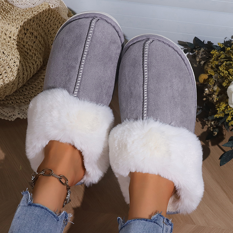2025 new Winter 2023 Warm Fur Indoor Home Women Faux Suede Closed Toe Couple Slippers Woman Comfort Soft Sole House Shoes Slides 2c5d