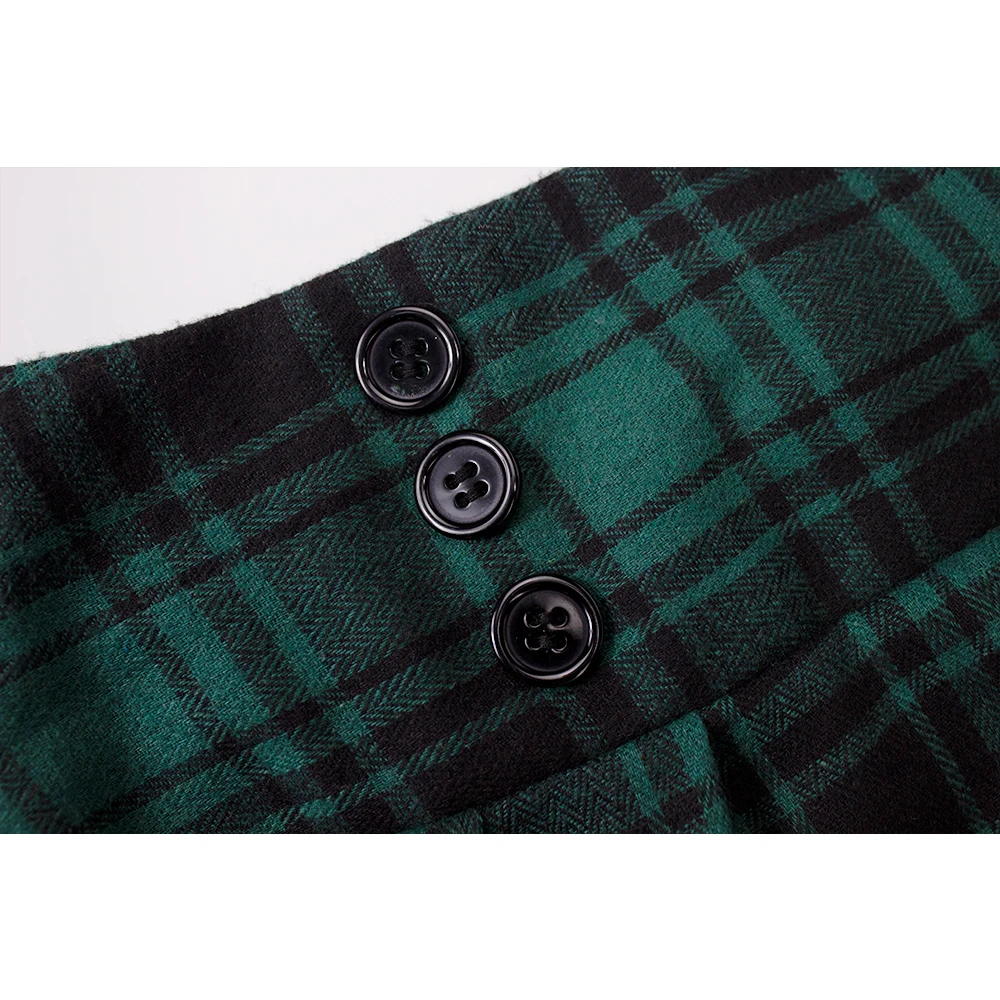 SISHION 2023 Autumn New A Line Swing Buttons Long Midi Vintage Skirt SS0037 Red Green High Waist Plaid Skirts for Women Jupe