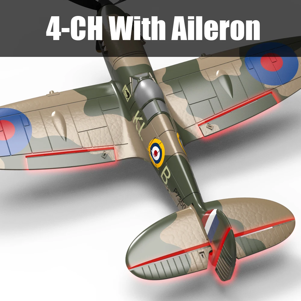 Spitfire RC Plane 2.4G 4CH EPP 400mm Fixed Wingspan Remote Control Fighter One-key Aerobatic RTF 761-12 RC Aircraft