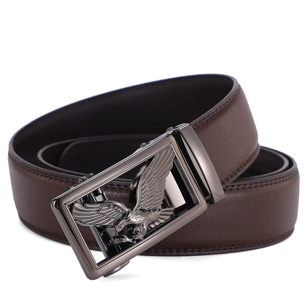 Genuine Leather Men's Belt Golden Gray Automatic Eagle Buckle Belts for Man High Quality Designer Waist Strap 3.5 CM Big Size