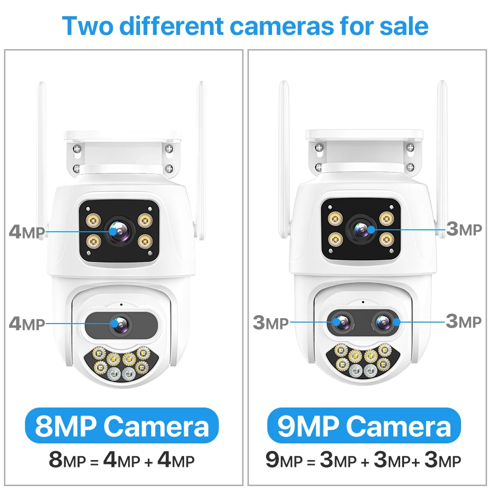 Telecamera IP WiFi esterna 4K 9MP HD 8x Zoom telecamera PTZ a tre obiettivi sorveglianza di sicurezza a doppio schermo CCTV Cam 8MP Ai Tracking iCSee