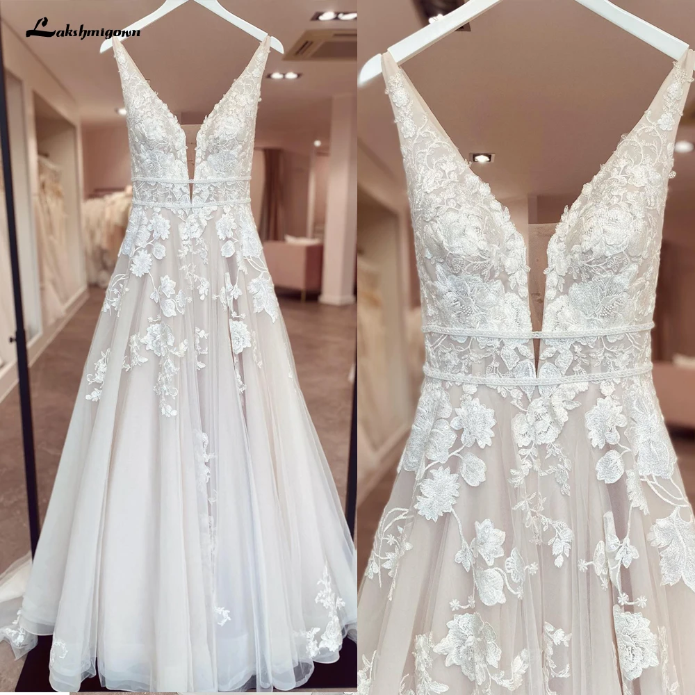 Lakshmigown Bohemian Wedding Dresses V-Neck 2025 Appliques Lace A-Line Beach new Princes Wedding Bridal Gown 2024 Plus Size