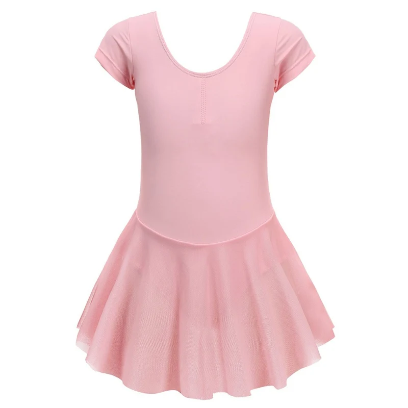 Girls' Classic Ballet Dance Leotards With Gauze Skirts Solid new Color 2In1 Short 2025 Sleeve Gymnastics Stage Performance Uniforms Bodys