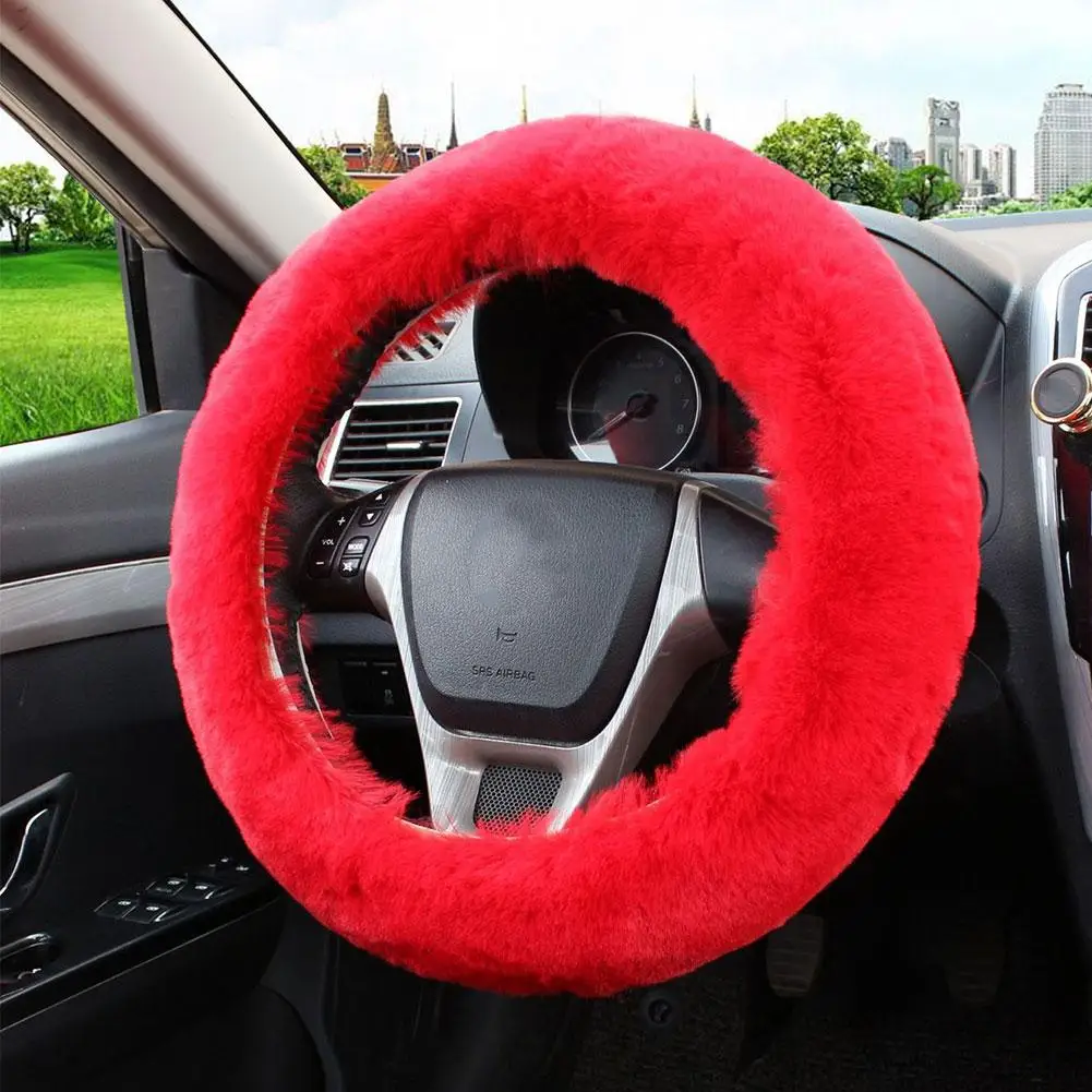Universal Car Gear Shift Handbrake Steering Wheel Plush Cover Set Fluffy Winter Warm Auto Interior Accessiories Car Wheel Cover
