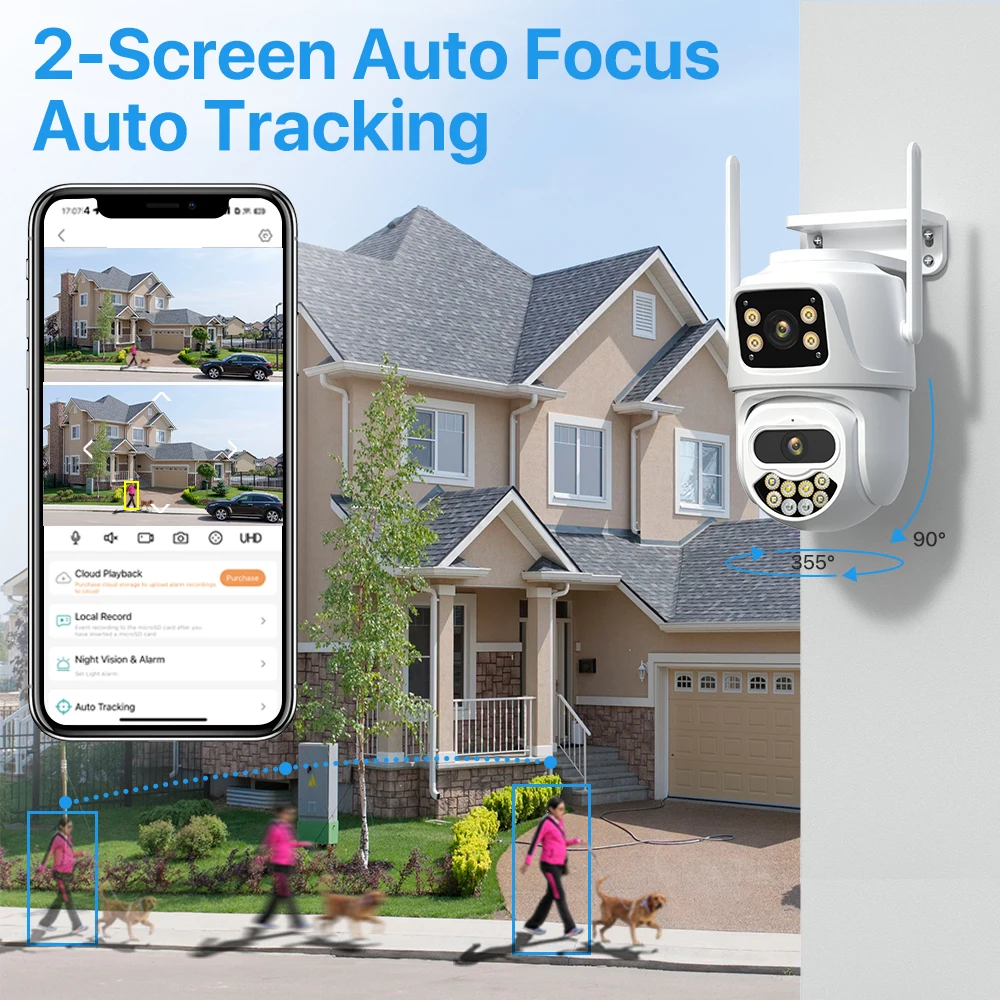Telecamera IP WiFi esterna 4K 9MP HD 8x Zoom telecamera PTZ a tre obiettivi sorveglianza di sicurezza a doppio schermo CCTV Cam 8MP Ai Tracking iCSee