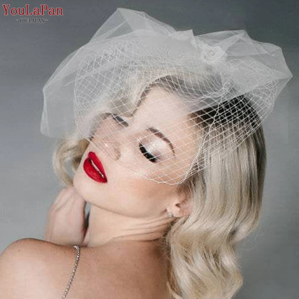 YouLaPan VA06 Birdcage Veil White Black Veil Face Veil 2025 Handband new Bridal Veils with Crystal Blusher Veil Wedding Party Accesories