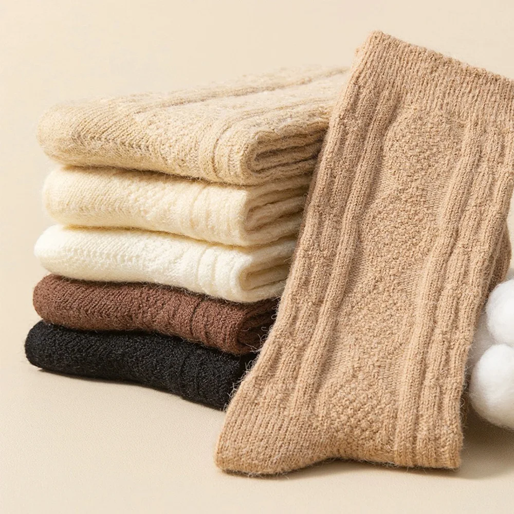 Wool Socks Women s Female Winter Warm Sock Thicker Korean Solid Sheep Knitted Against Cold Snow Thermal Long Soft Sox 5