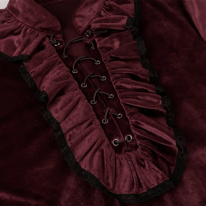 Medieval Gothic Clothes Men Renassiance Vintage Velour Lace new Up Vampire 2025 Shirt Halloween Cosplay Costume Mittelalter Camisa Hombre