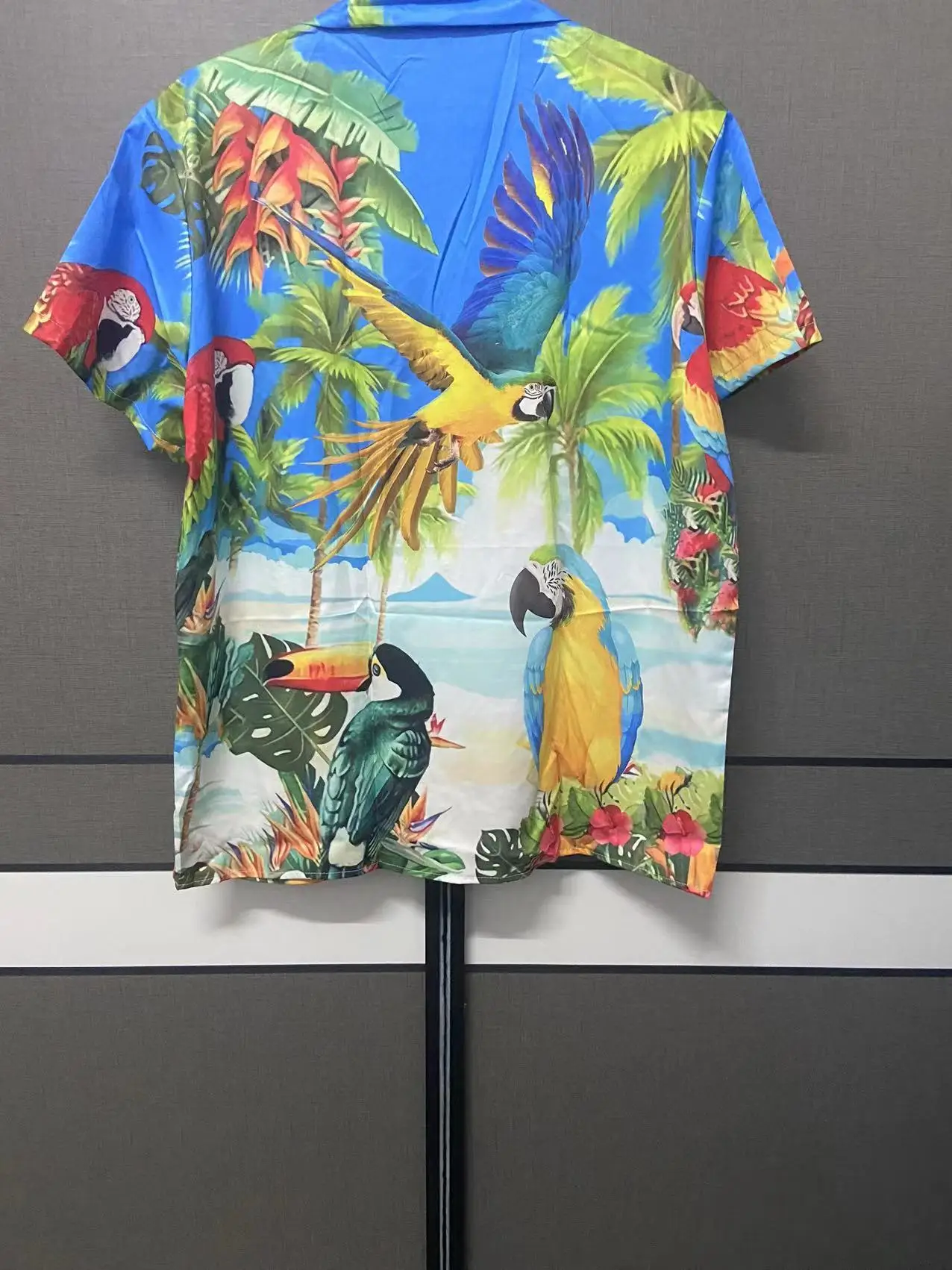 Mens Hawaiian Shirts Parrot Print Shirt For Men Summer Short Sleeve Turn-down Collar Streetwear Loose Vacation Beachwear Camisa