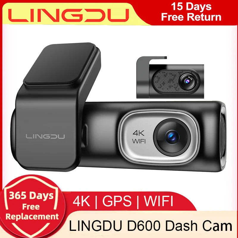 LINGDU D600 4K 2160P UHD Dash Cam Car DVR WiFi Camera Built in GPS Voice Control 24H Parking Monitor 150°FOV Night Vision