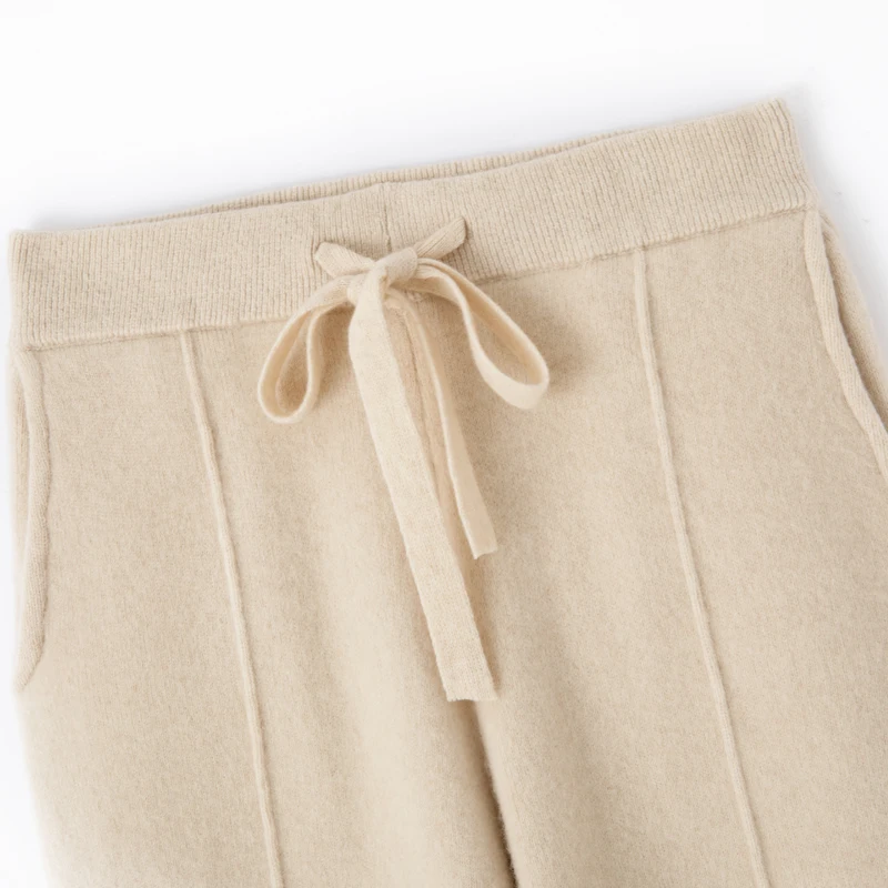 Winter Thicken Woman's Pants Warm 2025 Long Trouser Casual Elastic Mid Waist Pencil Pant Jogger Pants 100% Wool Knit Full new Length Pant