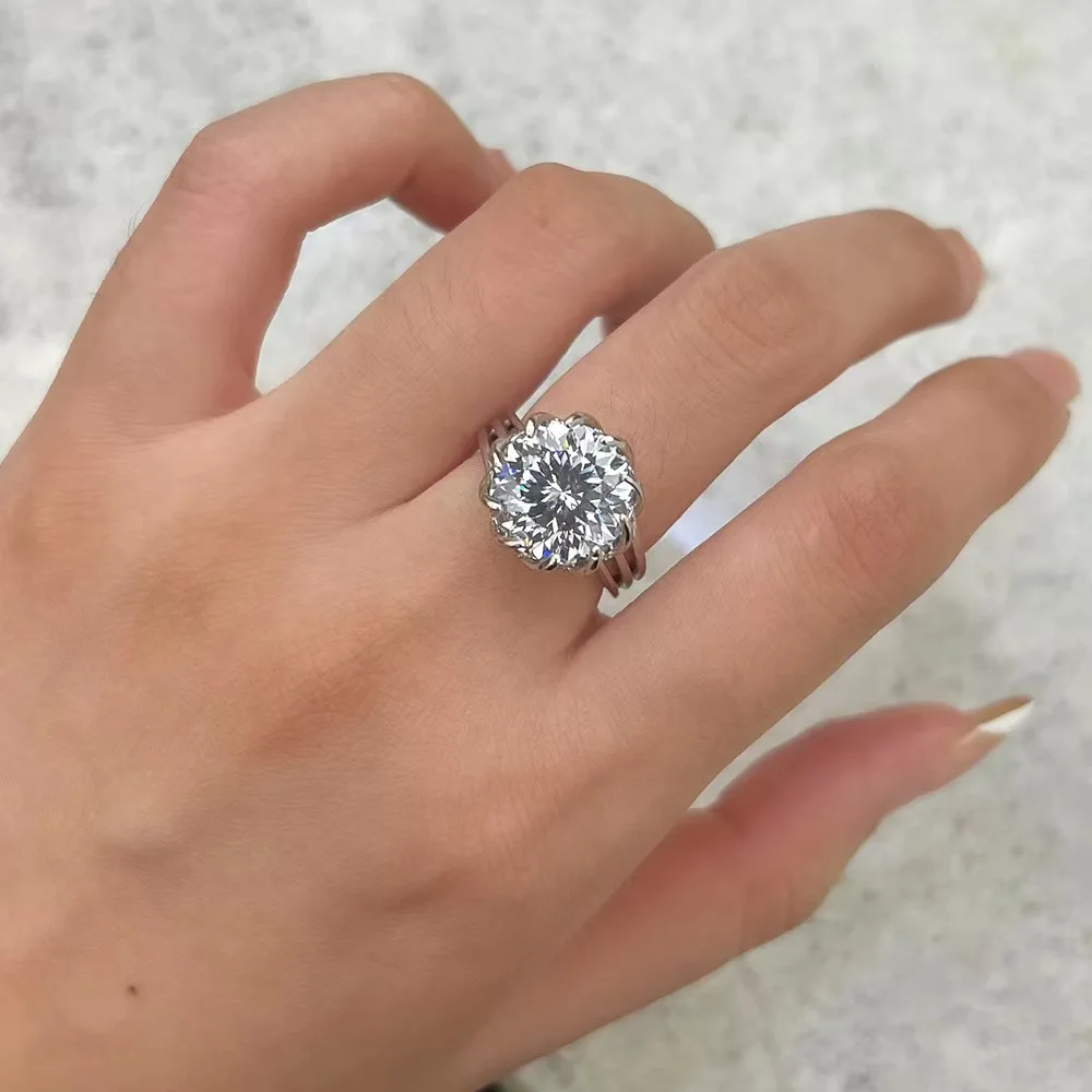 925 Sterling Silver 3 Carat Moissanite Faceted Ring for Women Girls Holiday Birthday Anniversary Gift Premium Niche Fashion