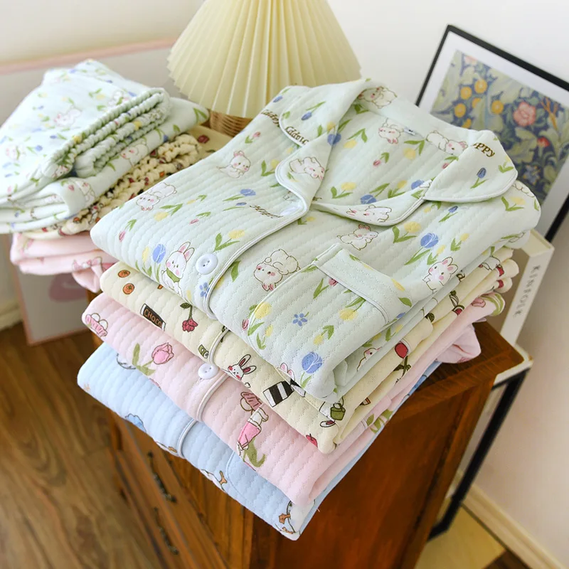 Pyjama Women Winter Flannel Pama Set Fleece Pamas Sleepwear Thick Warm Veet Female Homewear Suit Cute Sweet Pijama