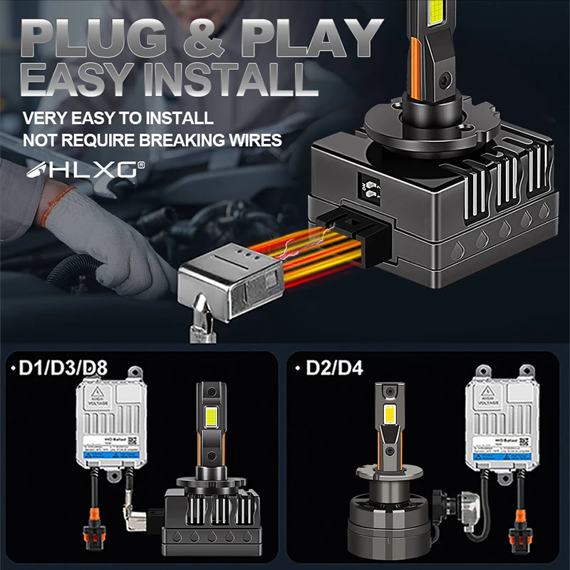 HLXG 850W D1S D3S Led Canbus Headlights Bulbs 30 pcs CSP LED 400000LM D2S D4S D8S HID D1R D2R D3R D4R D8R Auto Lamp Car Light