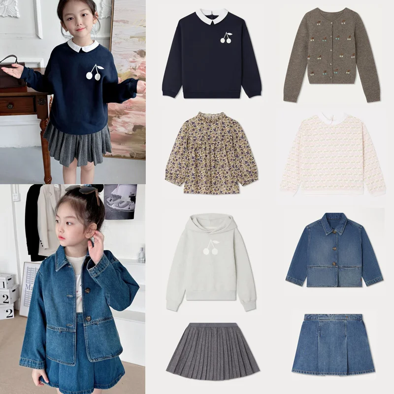 Kids Sweatshirt 2023 Autumn Girl Skirt Brand Children Denim Jacket Clothes Cute Baby Long Sleeve Tee Top Girl Cardigan Outwear