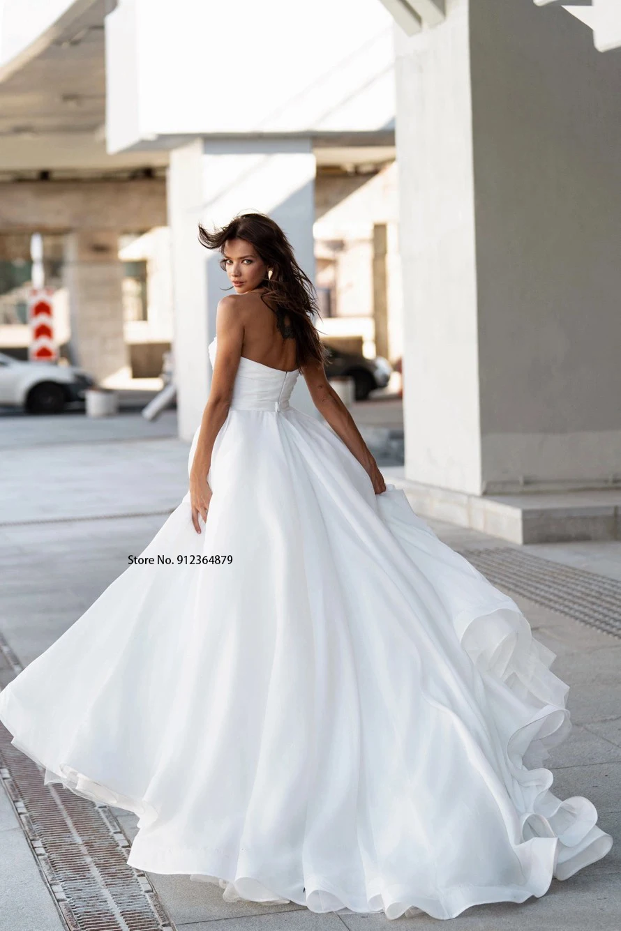 Sheer Beaded Peal Neck Pleat A Lne Wedding Dresses Sweet Train Formal Bridal Grown Vestido de Noiva 2023