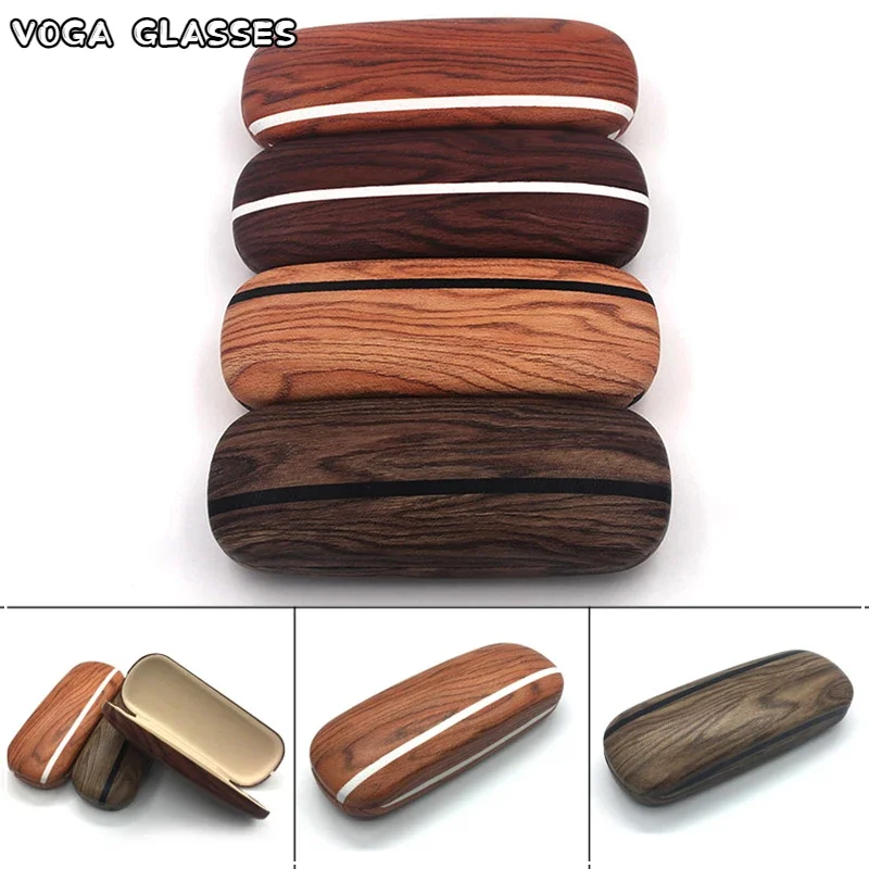1Pc Random Wood Grain Hard Kit Holder Metal Reading Glasses Case for Men Women Leather Eyeglass Box Spectacles Container Box