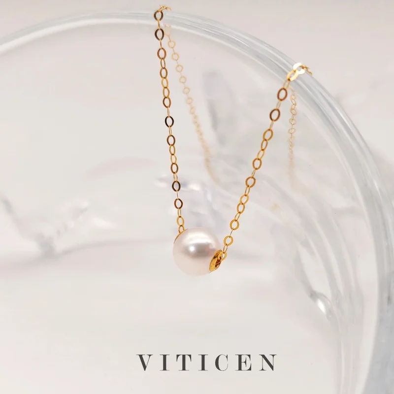 VITICEN Real 18K Gold Necklace For Women Natural Freshwater Pearl Necklace Wedding Party Valentine's Day Gift AU750 Gold Jewelry