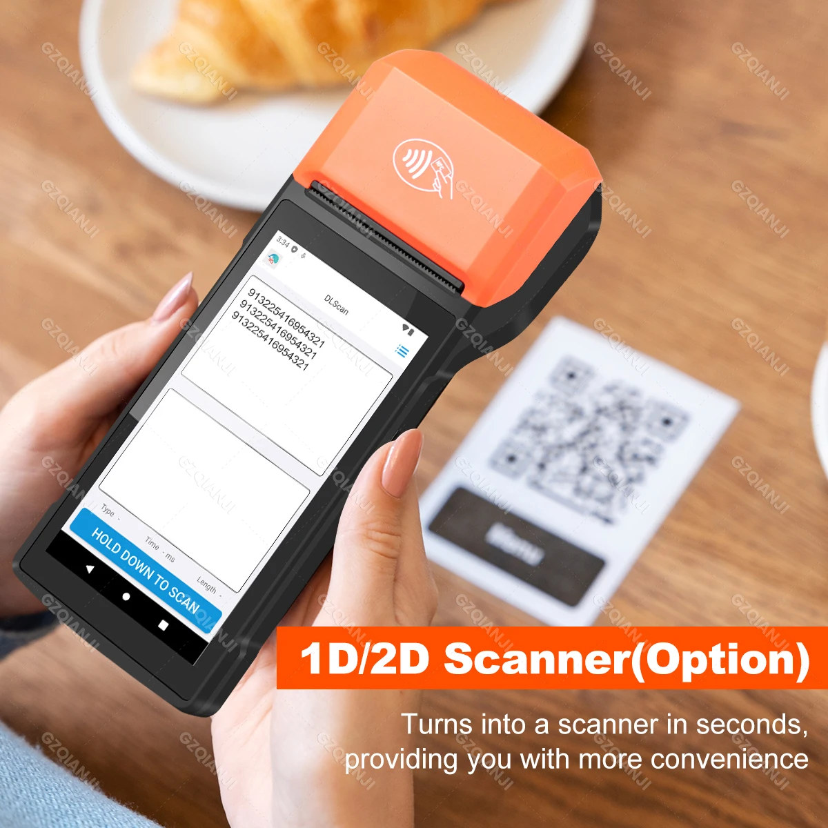 Upgraded Android 13 Handheld Pos PDA with NFC 1D 2D Barcode Scanner Reader Terminal Bulit-in 58mm Receipt Printer 4G WIFI USB