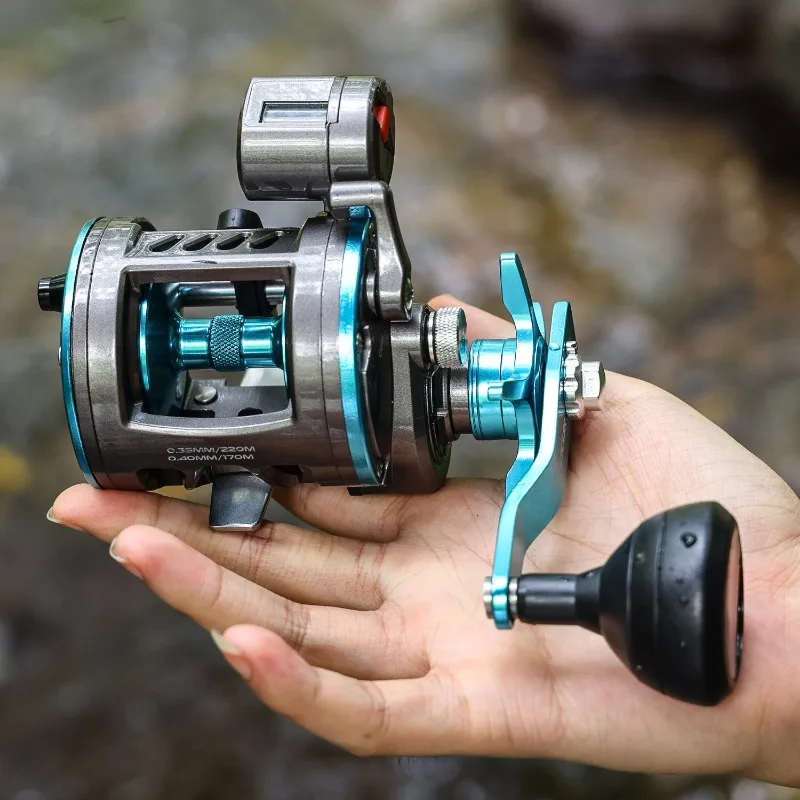 Sougayilang Saltwater Fishing Reel with Counter Aluminum Alloy Spool Blue Trolling Reel Max Drag 66LB Full Metal Fishing Reel
