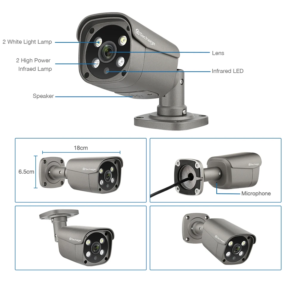 Techage HD 5MP 8MP 4K POE IP Camera Two-way Audio Smart AI Colorful Night View Outdoor POE Security Camera For Surveillance Kit