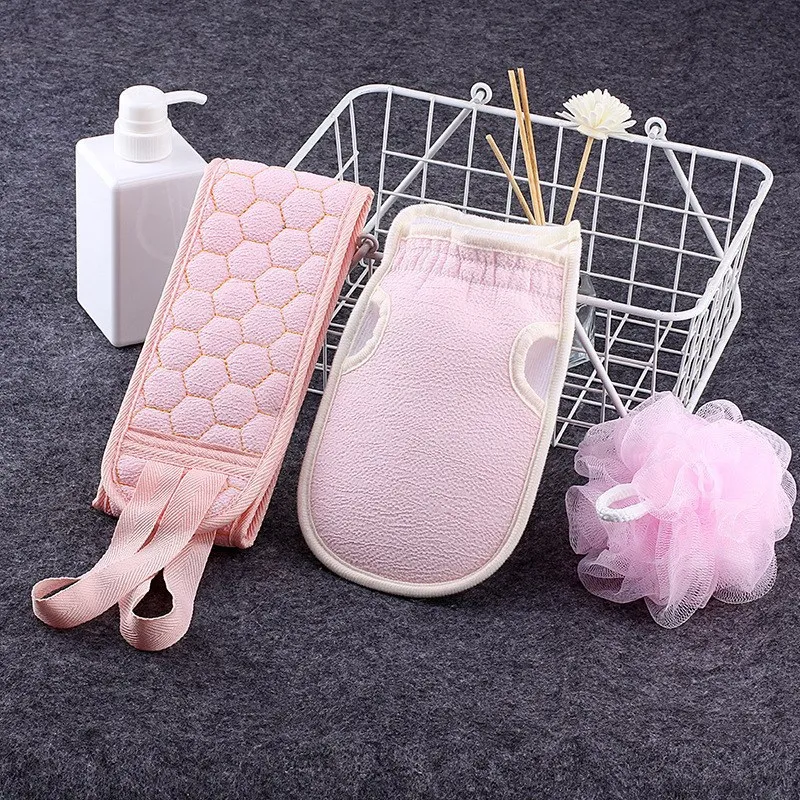 3pcs Set Belt Towel Ball Glove Deep Mud Clean Korean Body Washcloth Hotel Bathroom Shower Ball Back Scrubber Set Skin Towel Bath