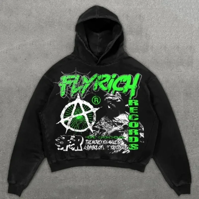 Y2K Hoodie Sweatshirt Mens Hip Hop Mummy Fly Get Rich Vintage Graphic Print Hoodie Sweatshirt Harajuku Gothic Pullover Hoodie