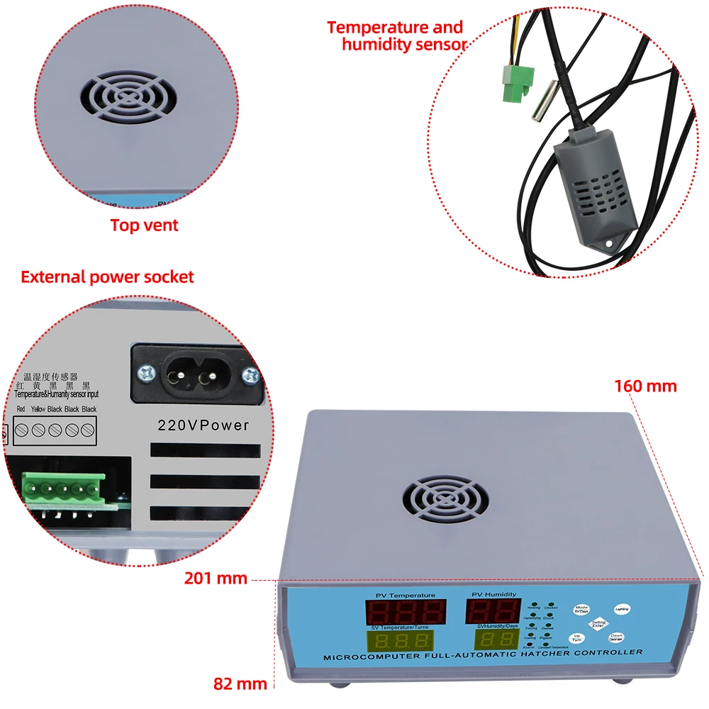 XM-18K-1 Automatic Egg Incubator Digital LED Egg Hatcher Controller Temperature Controller Temperature Humidity Sensors 30% of